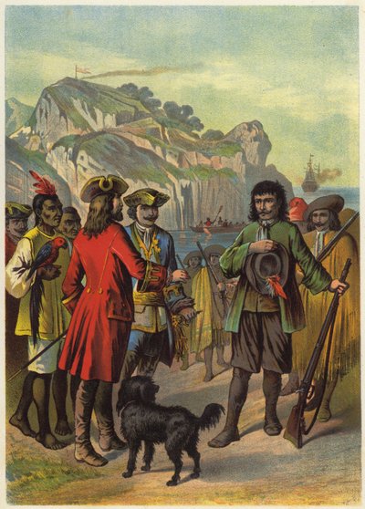 Ilustracja do filmu Robinson Crusoe (kolorowa litografia) autorstwa European School