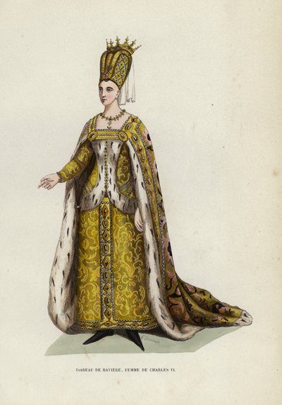 Isabeau De Baviere, żona Karola VI (kolorowy grawerunek) autorstwa European School