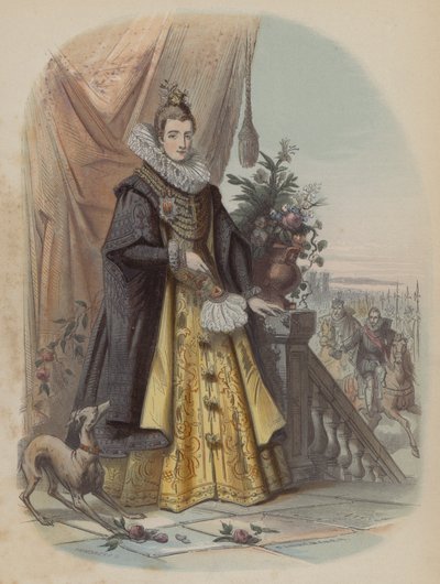 Isabella Clara Eugenia, Władczyni Niderlandów Hiszpańskich (kolorowy grawerunek) autorstwa European School