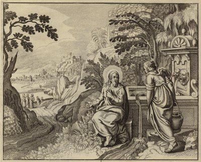 Jezus Chrystus i kobieta z Samarii (rycina) autorstwa European School