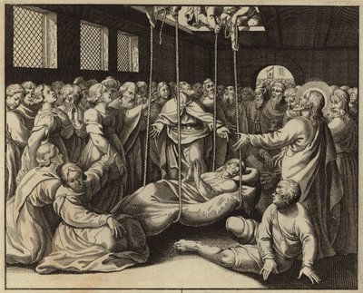 Jezus Chrystus uzdrawia sparaliżowanego mężczyznę (rycina) autorstwa European School