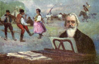 Johannes Brahms: Tańce węgierskie (kolorowa litografia) autorstwa European School