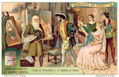 Król Francji Franciszek I z wizytą u Leonarda da Vinci w Clos Luce (chromolitho) autorstwa European School