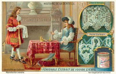 Król Francji Ludwik XIV i Jean-Baptiste Colbert (chromolitho) autorstwa European School