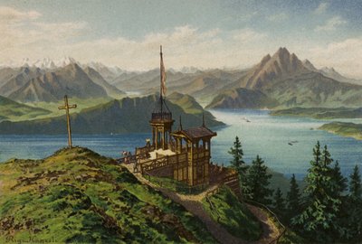 Jezioro Czterech Kantonów: Rigi-Kanzeli (kolorowa litografia) autorstwa European School