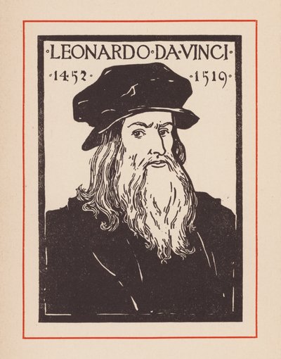 Leonardo da Vinci, włoski renesansowy polimat (litografia) autorstwa European School