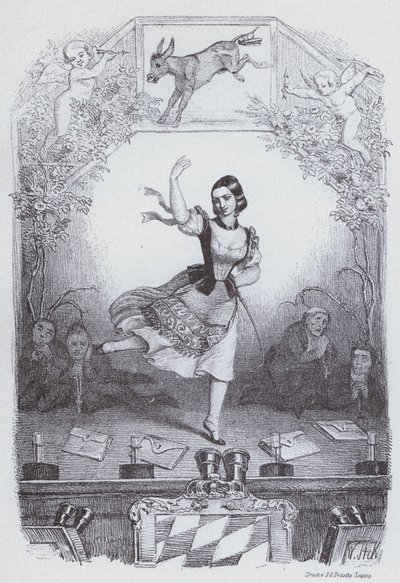 Lola Montez Tańcząc historię Bawarii (litografia) autorstwa European School