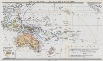 Mapa ras Oceanii i Australazji (kolorowa litografia) autorstwa European School