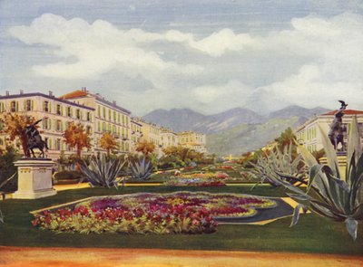 Menton, Le Jardin Public (kolorowa litografia) autorstwa European School