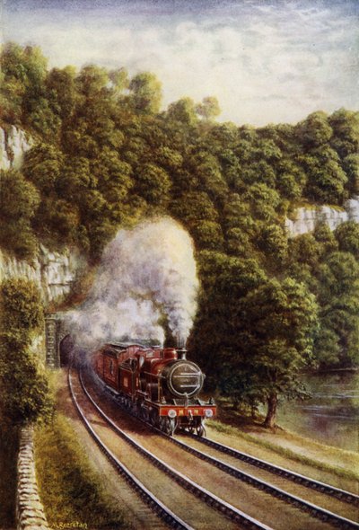 Pociąg ekspresowy Midland Scotch na Midland Railway przejeżdżający przez Yorkshire Dales (kolor lito) autorstwa European School