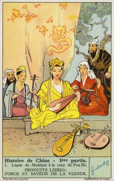 Lekcja muzyki na dworze Fuxi (chromolitho) autorstwa European School
