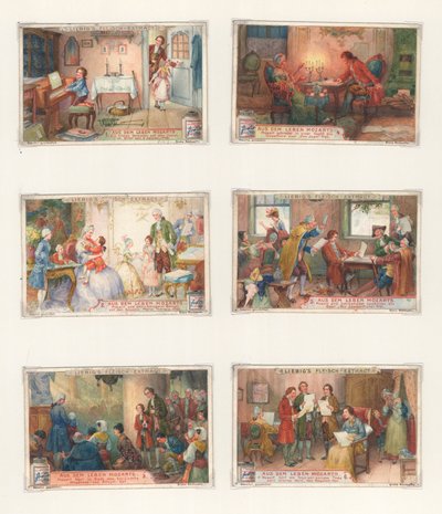 Oryginalna grafika do zestawu kart Liebiga: Życie Mozarta (gwasz na papierze) autorstwa European School