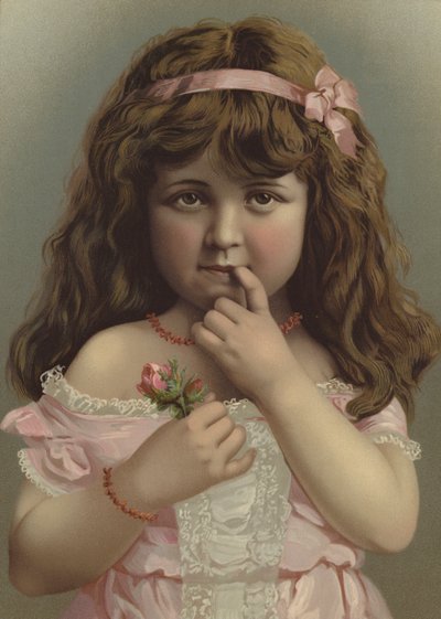 Portret dziewczynki trzymającej kwiat (kolor litho) autorstwa European School