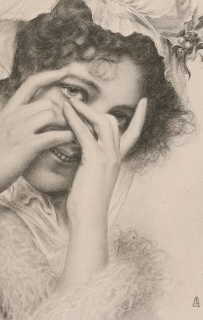 Portret kobiety chowającej się za rękami (litografia) autorstwa European School