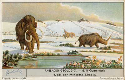 Prehistoryczny świat, karta Liebig, początek XX wieku (chromo) autorstwa European School