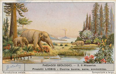 Prehistoryczny świat, karta Liebig, początek XX wieku (chromo) autorstwa European School