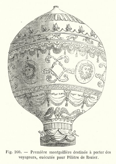 Pierwszy balon na ogrzane powietrze przeznaczony do przewozu podróżnych, wykonany dla Pilatre de Rozier (grafika) autorstwa European School