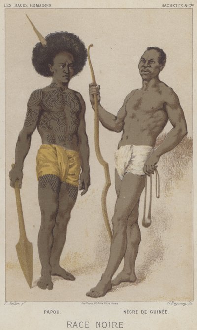 Czarna rasa, papuaska, czarna z Gwinei (chromolitho) autorstwa European School