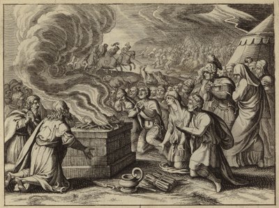 Samuel i Izraelici wyznają Bogu swoje grzechy w Mispa przed pokonaniem Filistynów (rycina) autorstwa European School