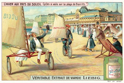 Żeglarstwo na piasku na plaży w Biarritz (chromolitho) autorstwa European School