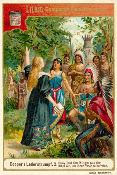 Scena z Pogromcy jeleni, James Fenimore Cooper (chromolitho) autorstwa European School
