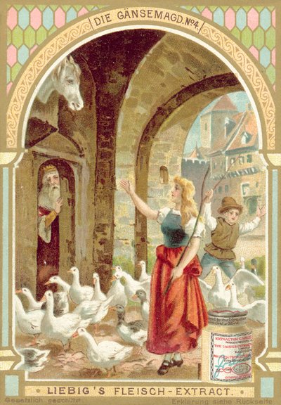 Scena z baśni braci Grimm The Goose Girl (chromolitho) autorstwa European School