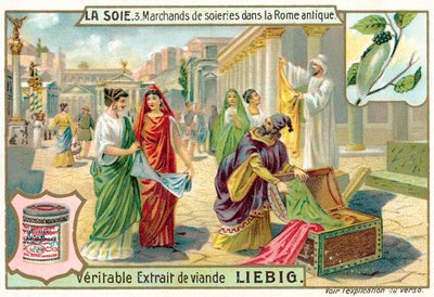 Kupcy jedwabiu w starożytnym Rzymie (chromolitho) autorstwa European School