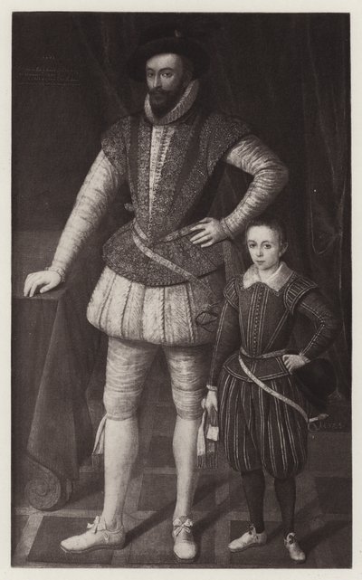 Sir Walter Raleigh i jego syn (lito) autorstwa European School