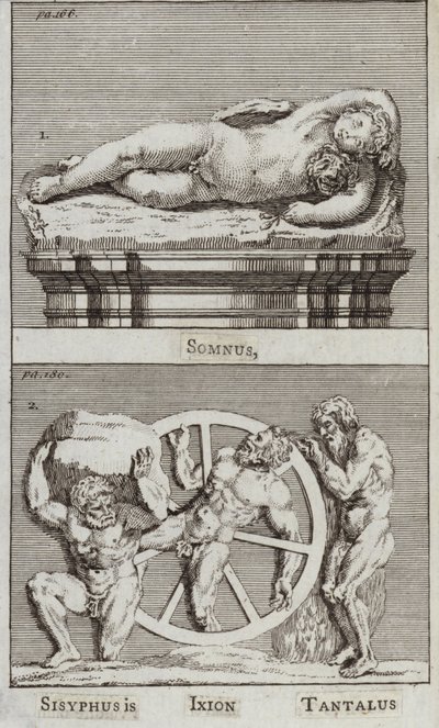 Sen, Syzyf, Ixion, Tantalus (grawerowanie) autorstwa European School