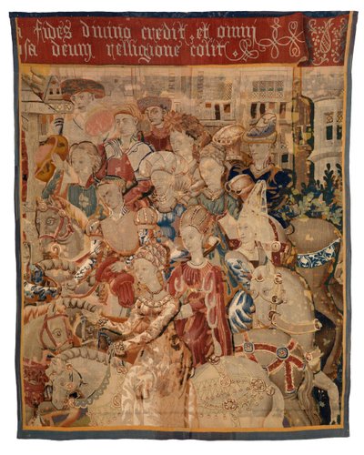Fragment gobelinu z damami i panami na koniach, Paryż Powrót z Heleną lub Powrót z kampanii autorstwa European School