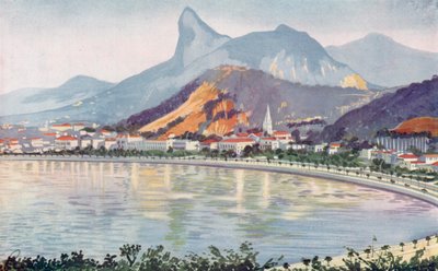 Część Botafogo od strony zatoki Rio, z widokiem na górę Corcovado (kolorowa litografia) autorstwa European School