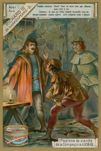 Książę Clarence i jego zabójcy, akt I, scena IV z „Ryszarda III” Williama Szekspira (chromolitho) autorstwa European School