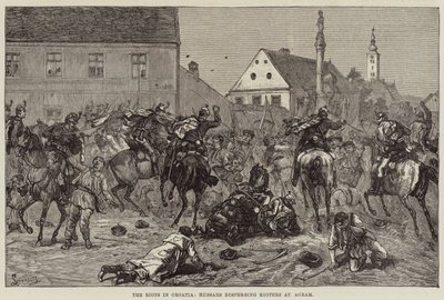 Zamieszki w Chorwacji, husaria rozpraszająca buntowników w Agram (rycina) autorstwa European School