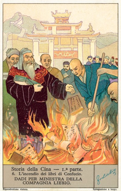 Spalenie ksiąg Konfucjusza (chromolitho) autorstwa European School