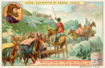 Transport towarów Bartolomeusa Welsera przez Alpy (chromolitho) autorstwa European School