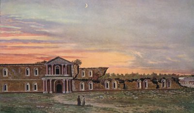 Widok uszkodzeń budynku po eksplozji moździerza w Moskwie (kolorowa litografia) autorstwa European School