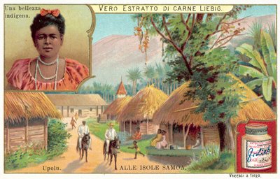 Wioska na wyspie Upolu, Samoa (chromolitho) autorstwa European School