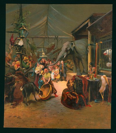 Odwiedzający menażerię (chromolitho) autorstwa European School