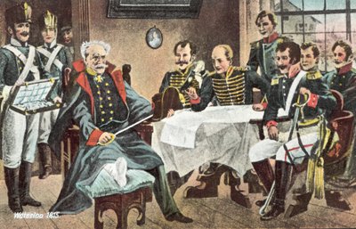 Waterloo 1815, Blucher otrzymuje kapelusz, miecz i odznaczenia cesarza w Genappe autorstwa European School