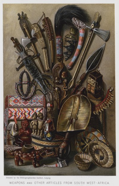 Broń i inne artykuły z Afryki Południowej (chromolitho) autorstwa European School