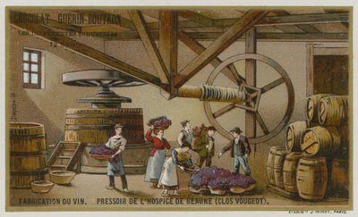 Produkcja wina: prasa do wina Hospices de Beaune, Clos de Vougeot, Burgundia, Francja autorstwa European School