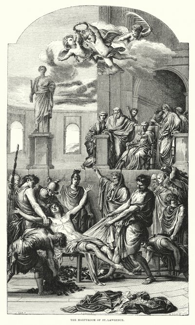 Męczeństwo św. Wawrzyńca (rycina) autorstwa Eustache (after) Le Sueur