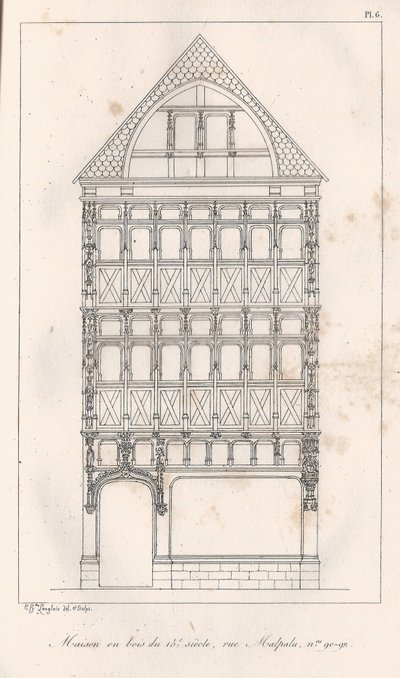 Drewniany dom z XV wieku rue Malpalu nr 90-92 autorstwa Eustache Hyacinthe Langlois