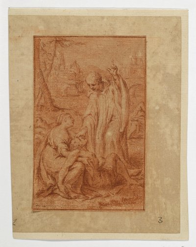 Ein Heiliger heilt einen Kranken oder erweckt einen Toten (?) autorstwa Eustache Le Sueur