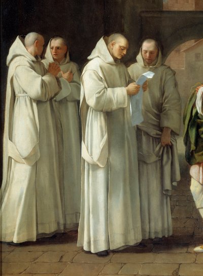 Św. Bruno (1030-1101), założyciel zakonu kartuzów, otrzymuje wiadomość od papieża Urbana II (Urbano 2) (szczegół) autorstwa Eustache Le Sueur
