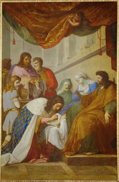 Saint Louis soignant les malades - Saint Louis ... (obraz na płótnie) autorstwa Eustache Le Sueur