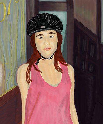 Ava w kasku rowerowym, Brooklyn (grafika cyfrowa) autorstwa Evan Sklar