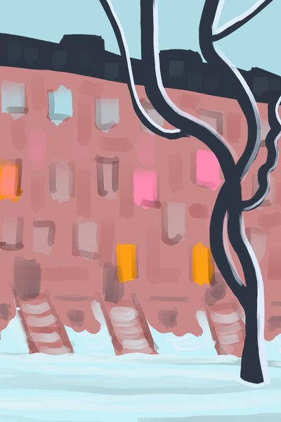 Brązowe kamienie w śniegu (grafika cyfrowa) autorstwa Evan Sklar