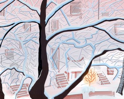Kamienice w śniegu , Brooklyn (grafika cyfrowa) autorstwa Evan Sklar