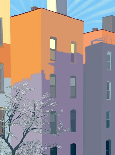 Budowanie cieni na budynkach (grafika cyfrowa) autorstwa Evan Sklar